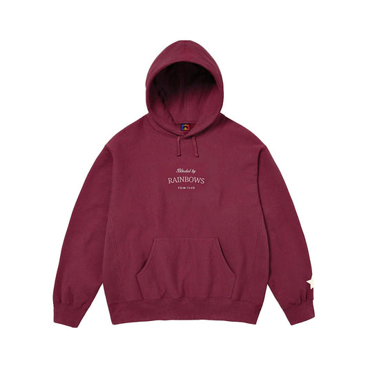 Blinded by Rainbows Film Club hoodie, maroon, premium heavyweight cotton, embroidered logo, oversized fit, unisex film merch, inspired by indie film culture