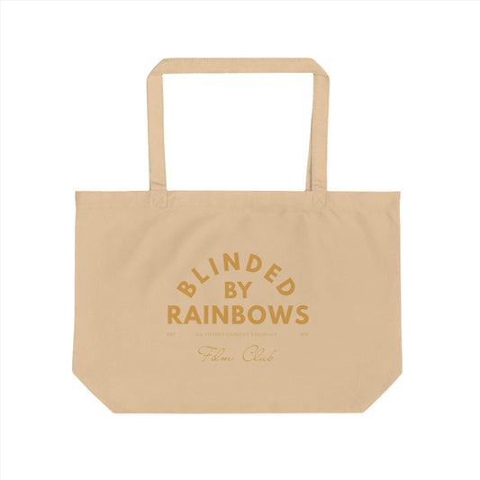 Limited edition, Blinded by Rainbows, Film Club oversized tote bag, made with organic cotton in dusk, film merch for cinema lovers. 