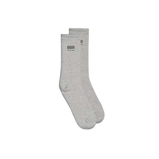 Limited edition Blinded by Rainbows Classic Crew Socks in grey made with premium cotton with BBR Films logo embroidery. 